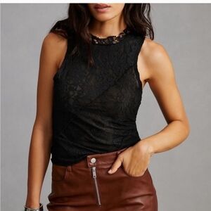NWT Anthropologie Black Lace Mock neck sleeveless Top - Size Medium